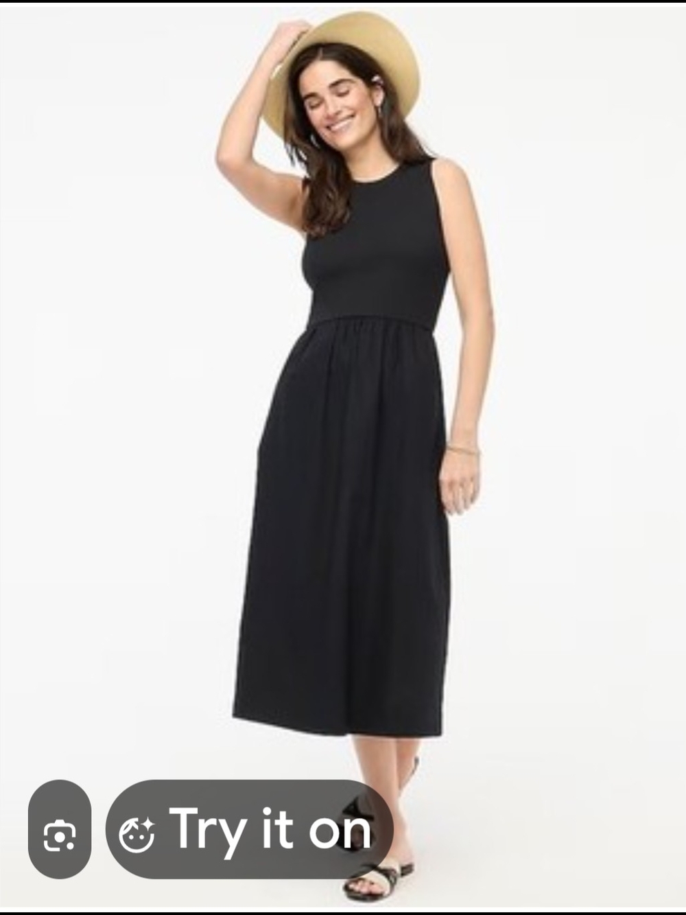 J. Crew Black Sleeveless Midi Dress - Tank Bodice with Gathered Skirt